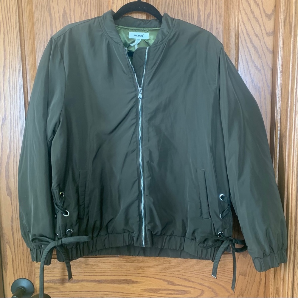 Jak & Rae bomber jacket tie detail olive green